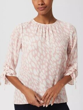 Hobbs London Cosette Blouse Top Pink White Ruched Sleeves Elegant Elevated 10